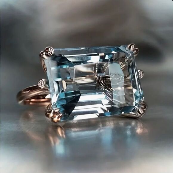 🩵 NEW aquamarine rectangular crystal stone with antique setting 🩵 - Picture 4 of 4